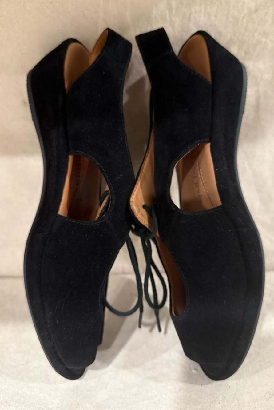 L'Amour Des Pieds Brettany Suede Lace-Up Peep Toe Wedge Sandals